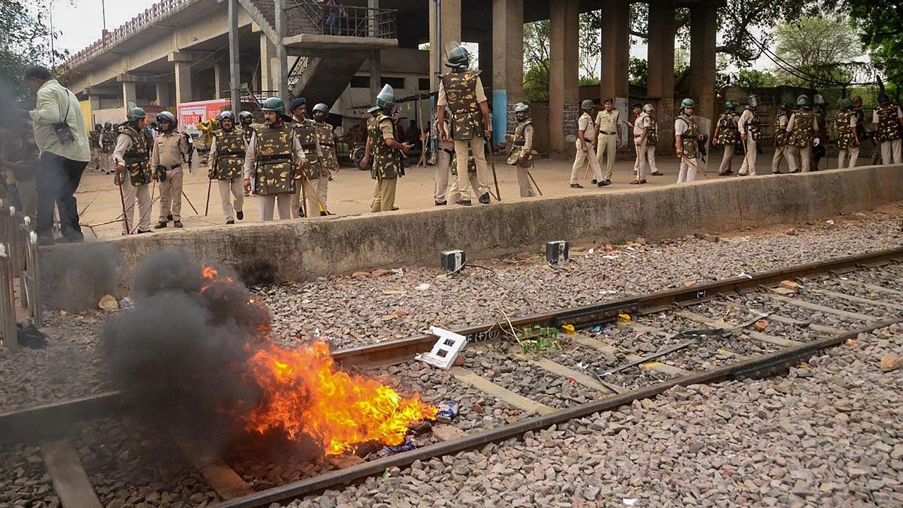 Agnipath protests: Empty train set on fire, station vandalised in Uttar Pradesh's Ballia